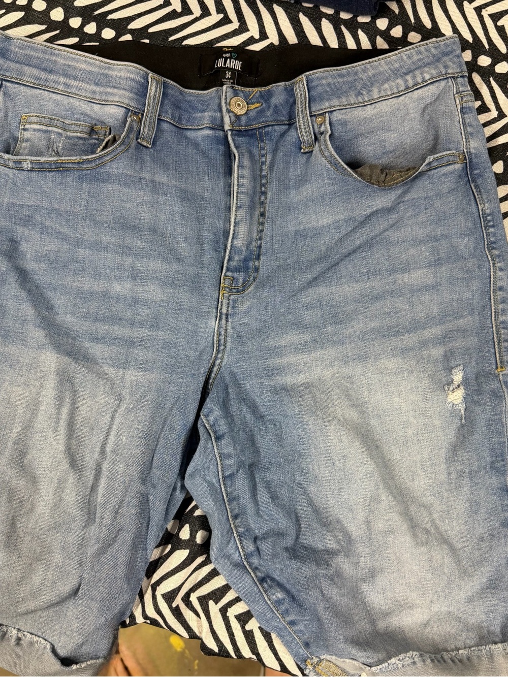 LuLaRoe Distressed Bermuda Denim Shorts Size 34 Light Wash